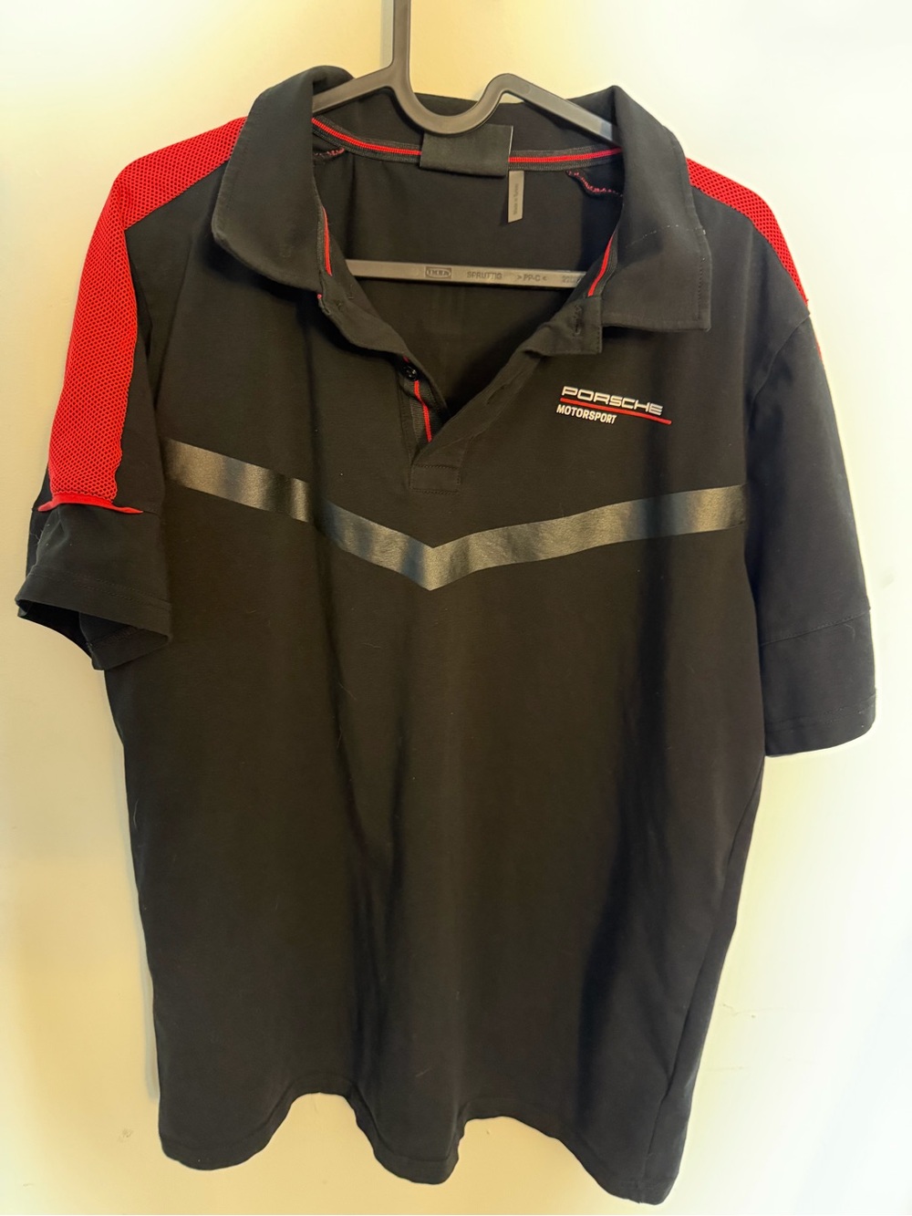 Porsche Design Black Polo with Red Shoulder Panels